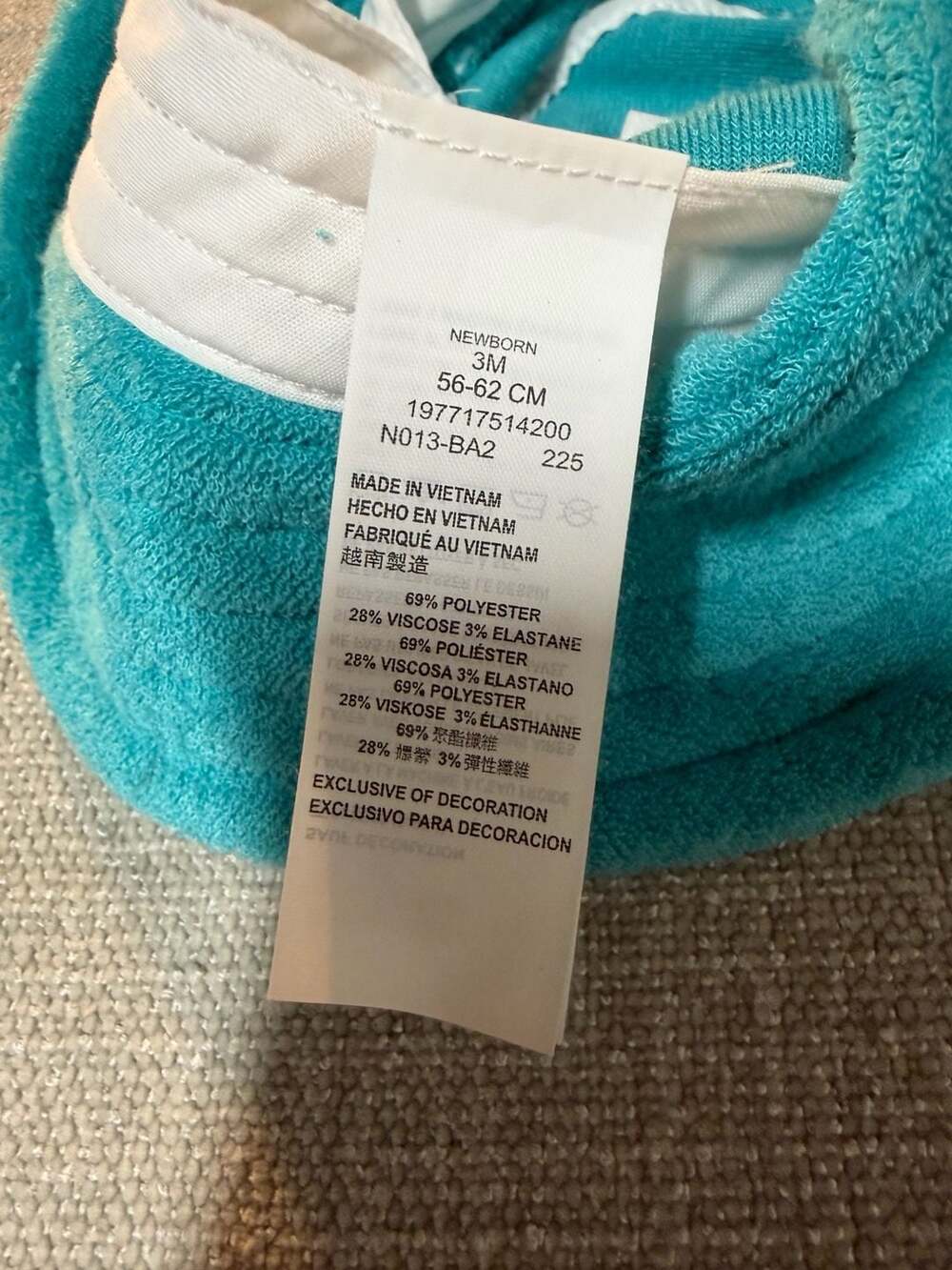 Nike Newborn 3M Terry Cloth Bucket Hat Turquoise - Picture 4 of 4